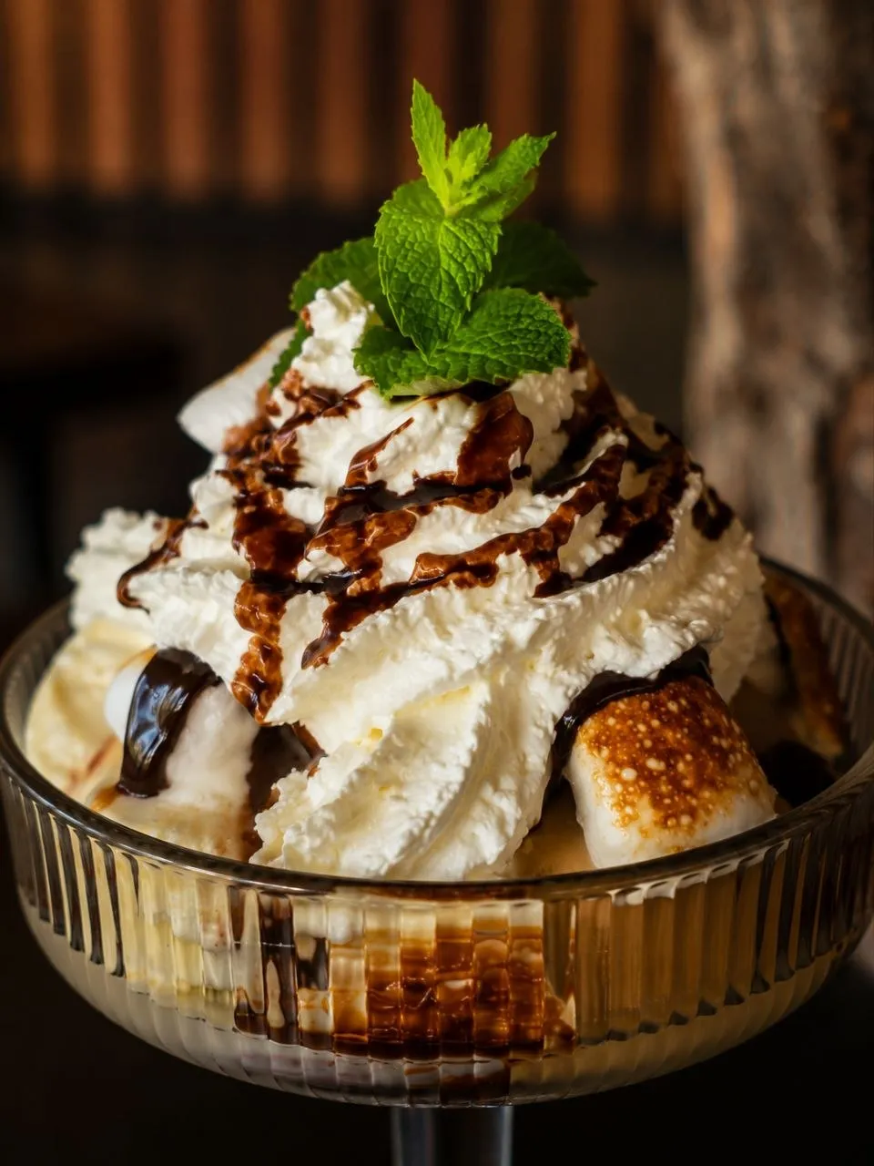 Chantilly, chamallows grillés et sauce chocolat chez BRASA