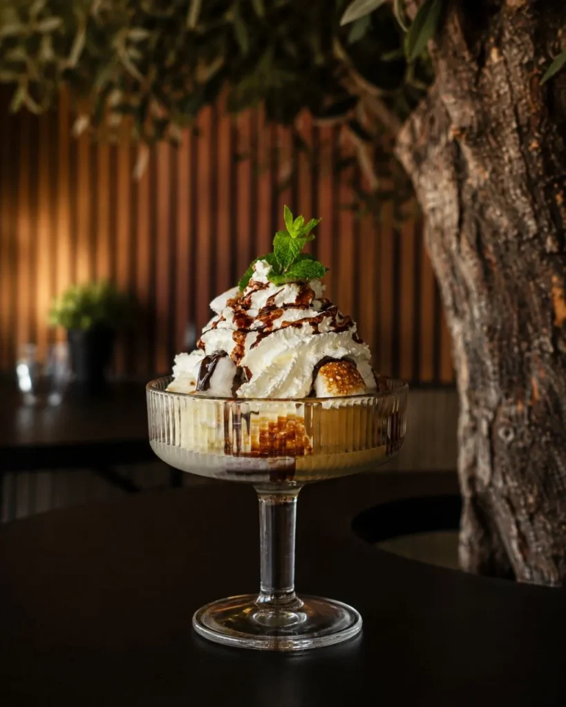 Dessert chamallow grillé servi en salle chez BRASA