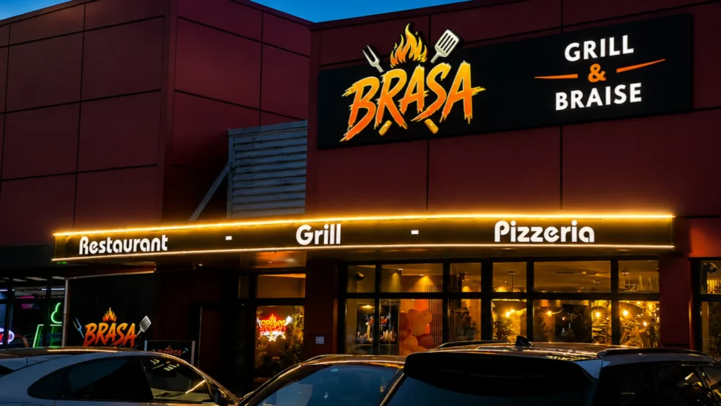 Devanture illuminée du restaurant BRASA à Épinal